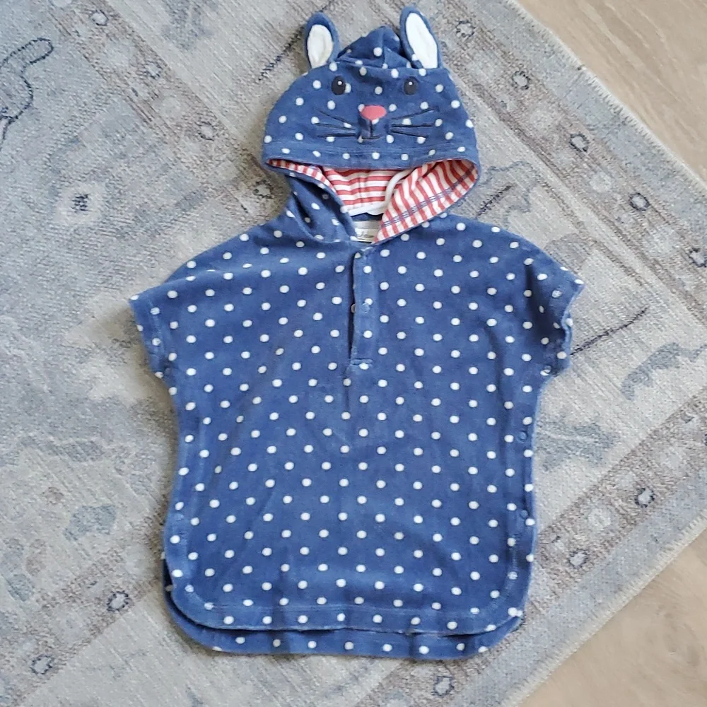 Baby Boden Unisex Toweling Bunny Polka Dot Hooded Swim Cover-up Sz6-12m